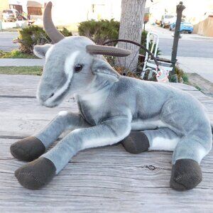 Goat Plush REALISTIC Soft Gray Stuffed Animal Tiger Tale Toy 2017 Horns, *